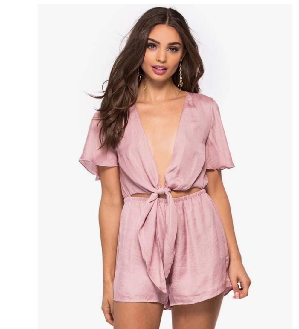 NWT Show Me Your Mumu Pink Bow Cutout Romper Women's Size L Cottagecore